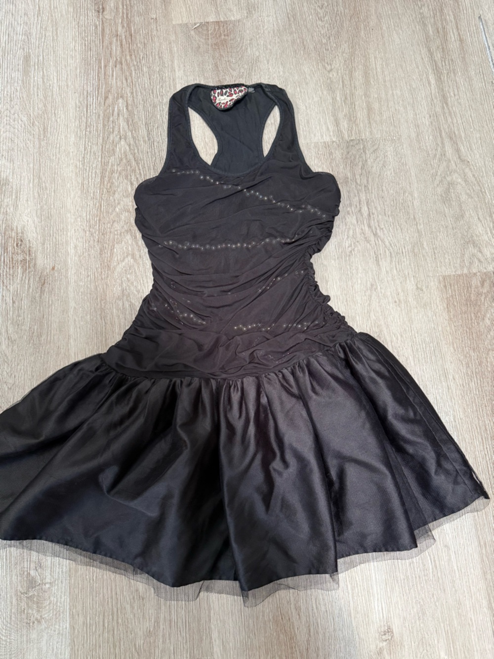 Twelve by Twelve Black Pearl Ruched Mini Dress Tulle Skirt Racerback Party S - Picture 3 of 6